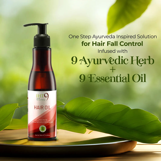 IHT9 Ayurvedic Hair Oil | Hair Fall Control and Hair Growth With 9 Ayurvedic Herbs & 9 Essential Oil | Bhringraj | Neem| Saw Palmetto-For Both Men & Women - Buy Natural Cosmetics Online