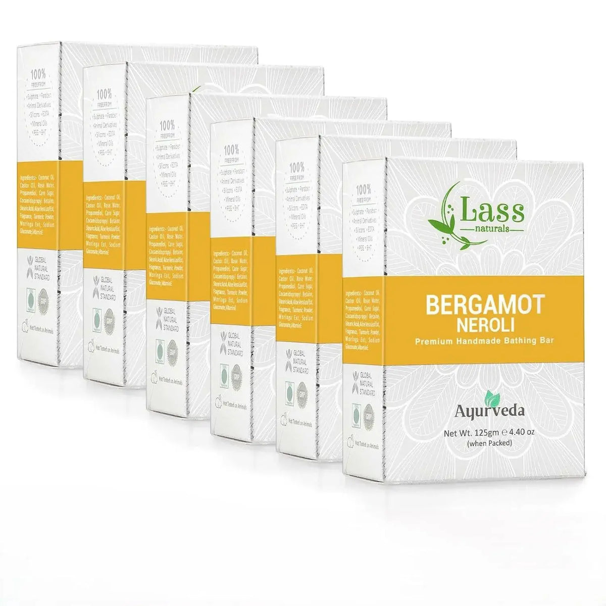 Lass Natural Bergamot Neroli Handmade Soap | Refreshing Citrus Fragrance & Gentle Cleansing | With Turmeric & Moringa | 125g
