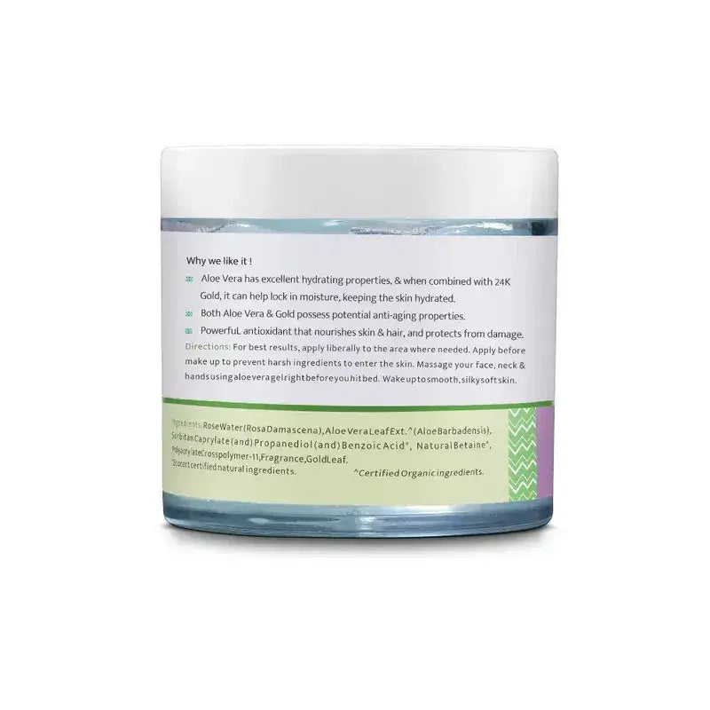 24K Gold Leaf Organic Aloe Vera Gel for Brightening & Deep Hydration – Face, Body & Hair (100 g)