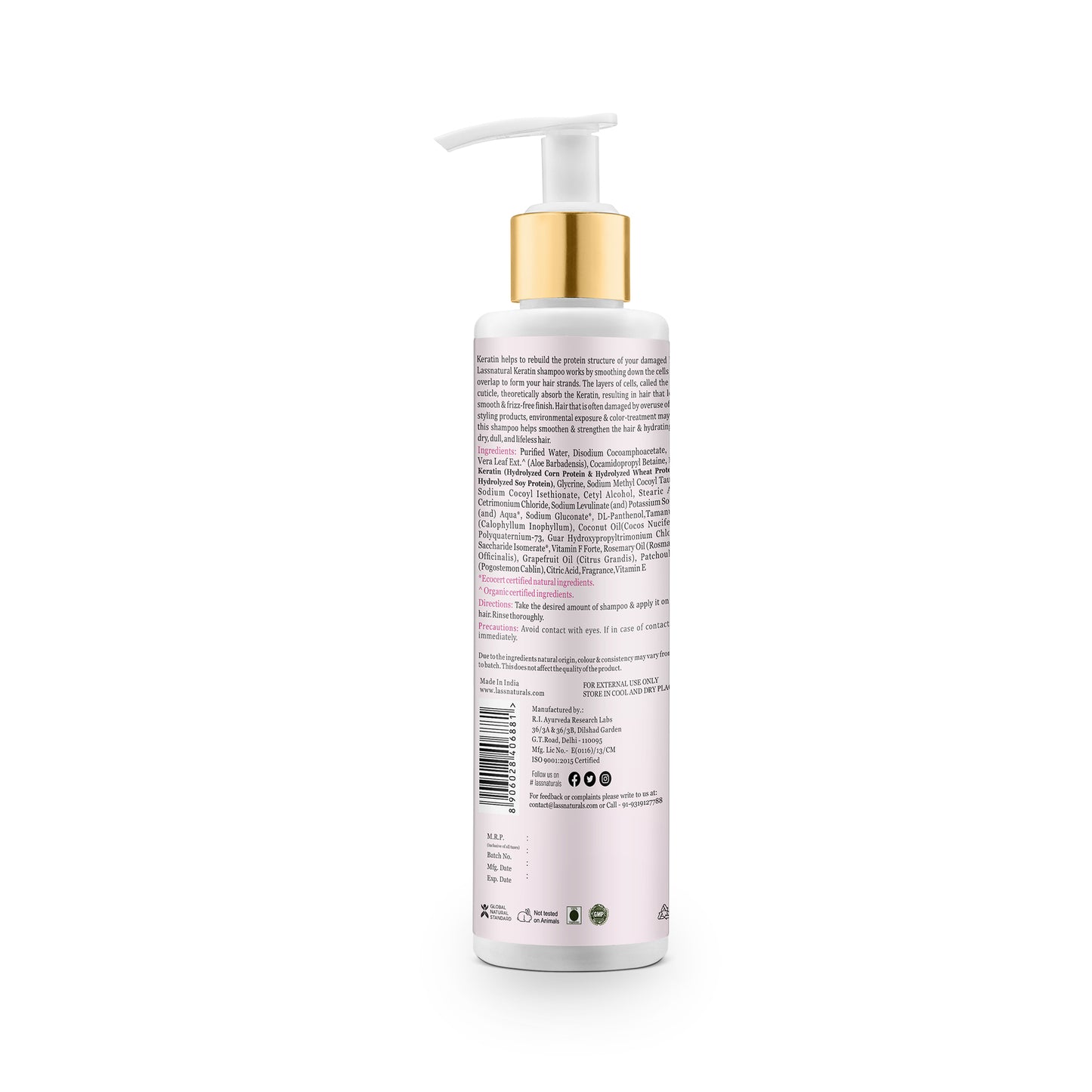 Sulphate Free Keratin Shampoo For Smoother And Silkier Hair Lass Natural(200ml)