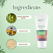 Lass Natural Bamboo Scrub Face Wash - All Skin Types, Gentle Exfoliation, Deep Cleansing, Improved Skin Texture & Tone, Organic Bamboo Scrub, Natural AHA, Turmeric Oil-100ML