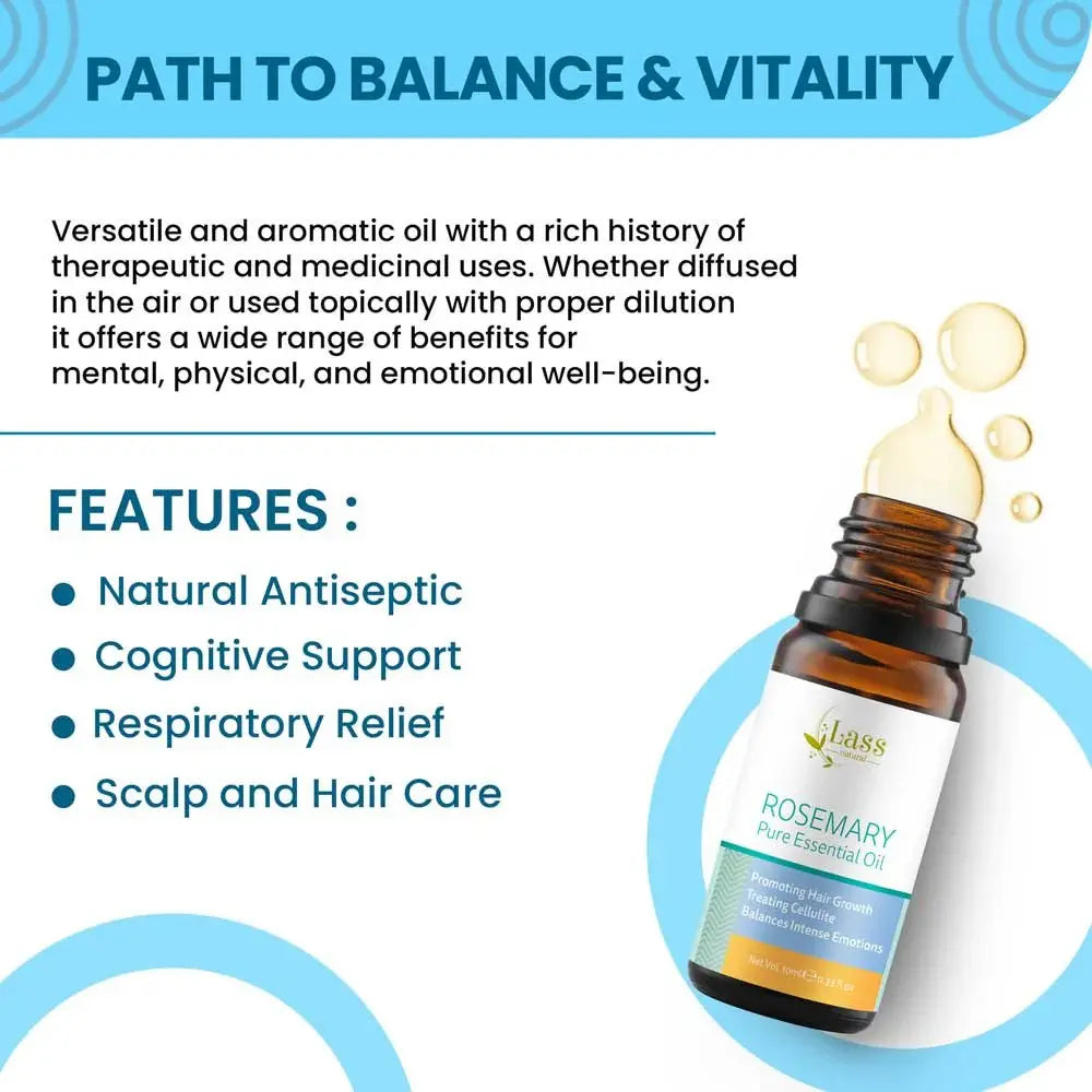 Rosemary Pure Essential Oil for Mental Clarity, Hair Growth Rituals & Skin Revitalisation – 10 ml