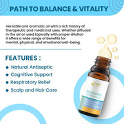 Lass Natural Rosemary Pure Essential Oil: Elevating Mental Clarity, Relieving Stress, Enhancing Memory(10ml)