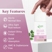 Lass Natural Dewy Glow Fluid Sunscreen SPF 50 PA++++ With Protection against UVA Rays & Skin Damage, Shine + Hydrate - SPF 50 for Dry to Normal Skin & No White Cast -50 ml