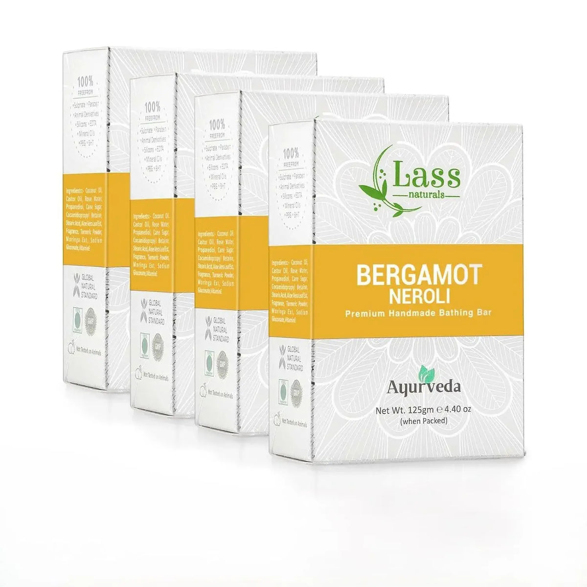 Lass Natural Bergamot Neroli Handmade Soap | Refreshing Citrus Fragrance & Gentle Cleansing | With Turmeric & Moringa | 125g