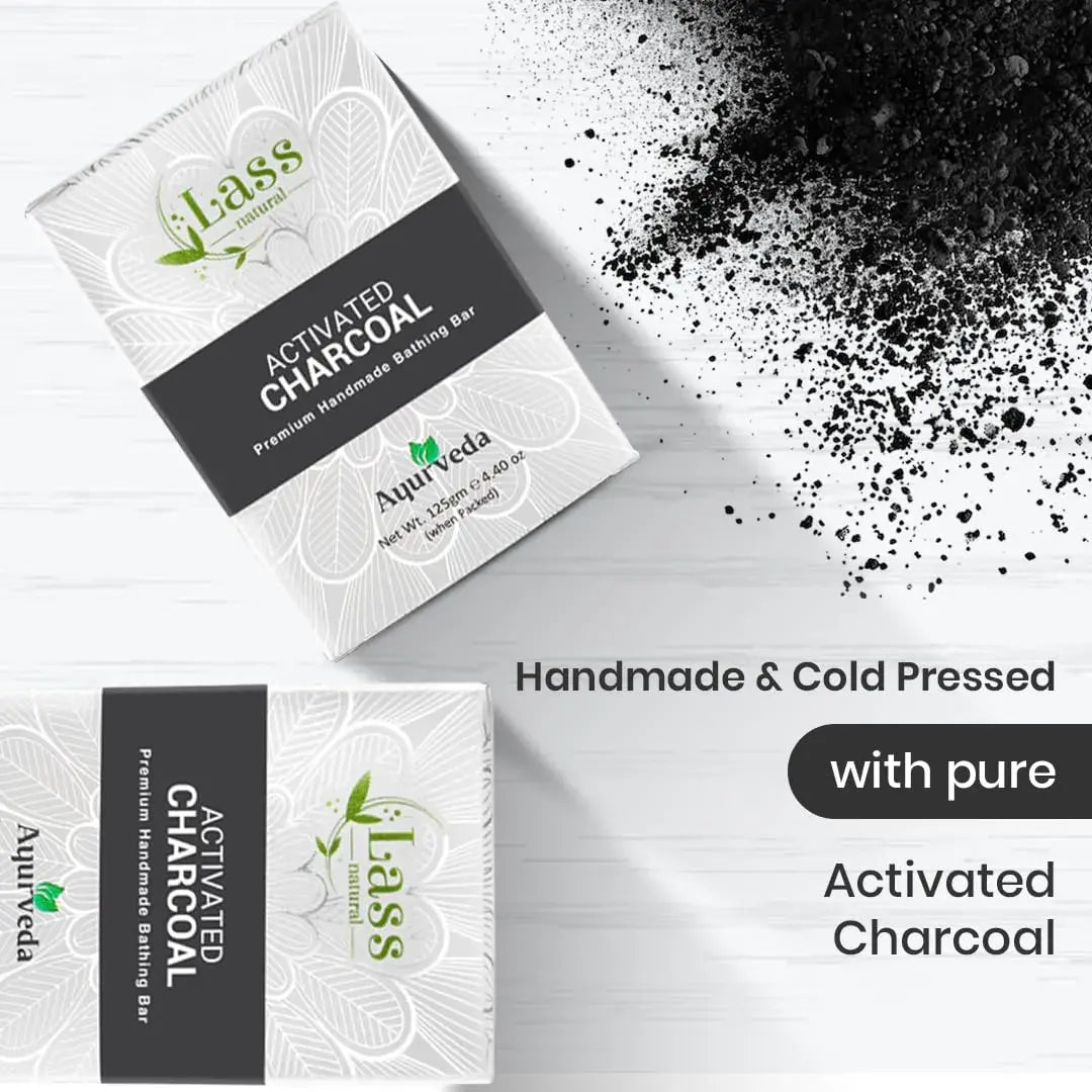 Lass Natural Activated Charcoal Handmade Bathing Bar 125 gm- Premium & Pure | Refreshing Aroma | Ideal for Skin Deep Cleansing and Nourishing