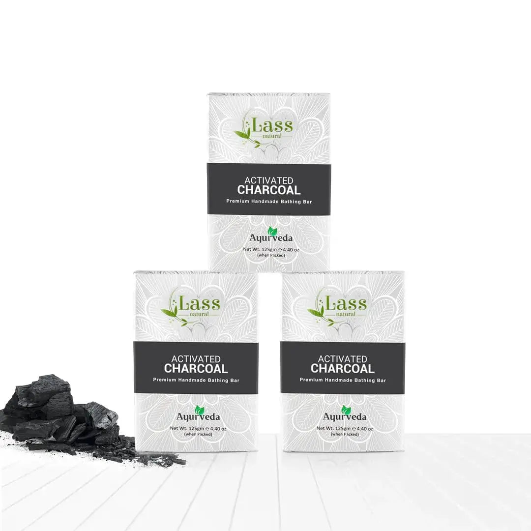 Lass Natural Activated Charcoal Handmade Bathing Bar 125 gm- Premium & Pure | Refreshing Aroma | Ideal for Skin Deep Cleansing and Nourishing