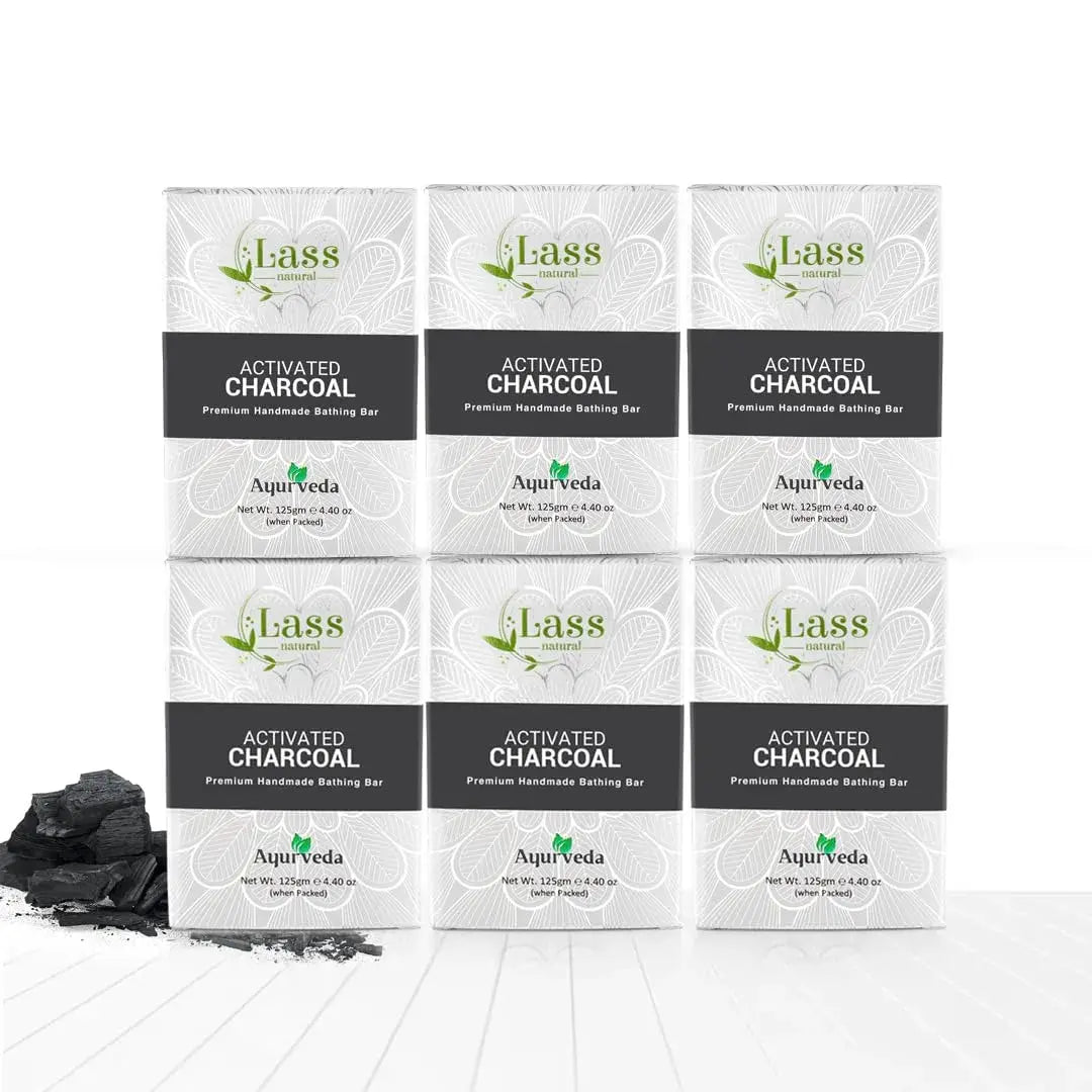 Lass Natural Activated Charcoal Handmade Bathing Bar 125 gm- Premium & Pure | Refreshing Aroma | Ideal for Skin Deep Cleansing and Nourishing