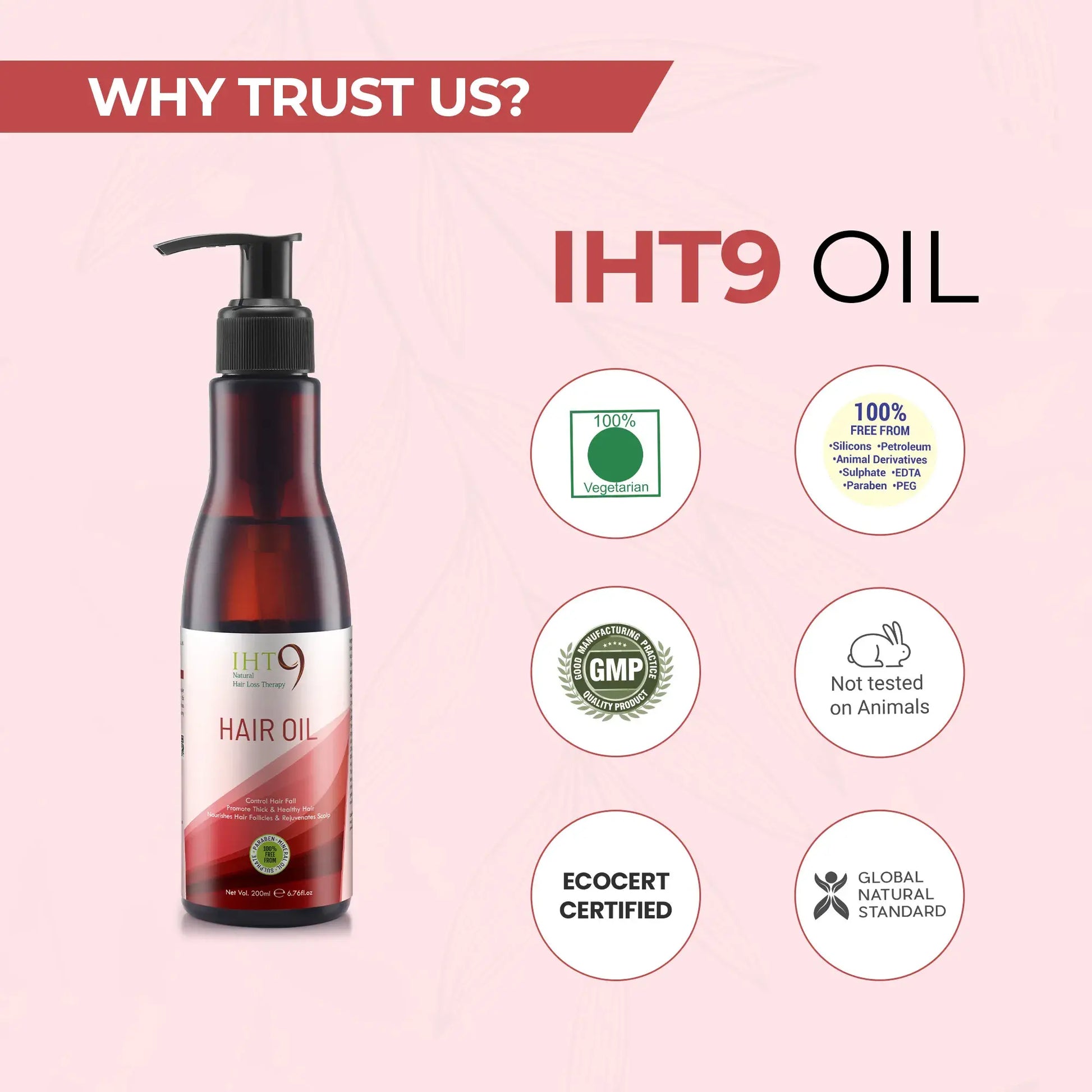 IHT9 Ayurvedic Hair Oil | Hair Fall Control and Hair Growth With 9 Ayurvedic Herbs & 9 Essential Oil | Bhringraj | Neem| Saw Palmetto-For Both Men & Women - Buy Natural Cosmetics Online