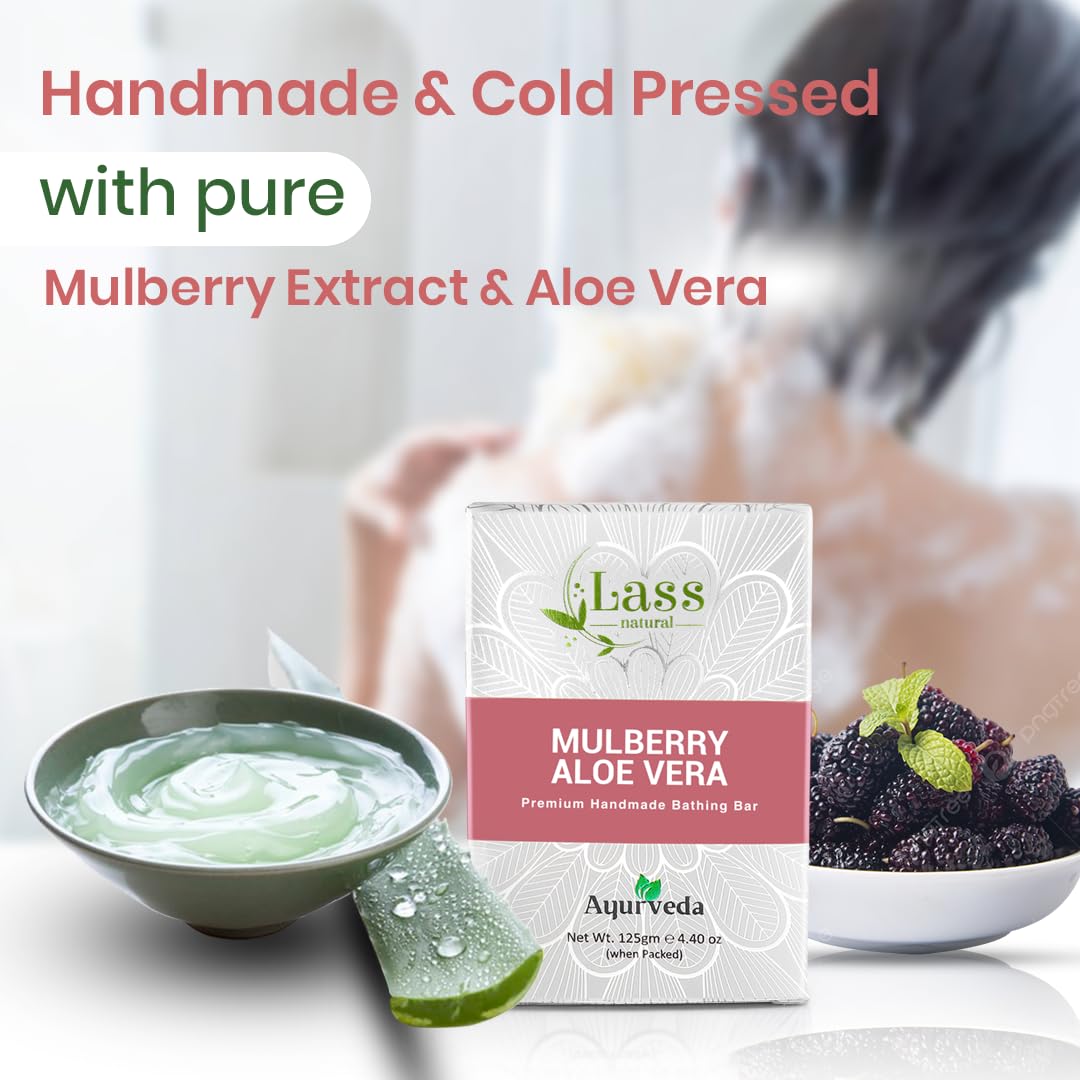 Lass Natural  Mulberry & Aloe Vera Bath Soap | For Brightening & Even Skin Tone, 125g
