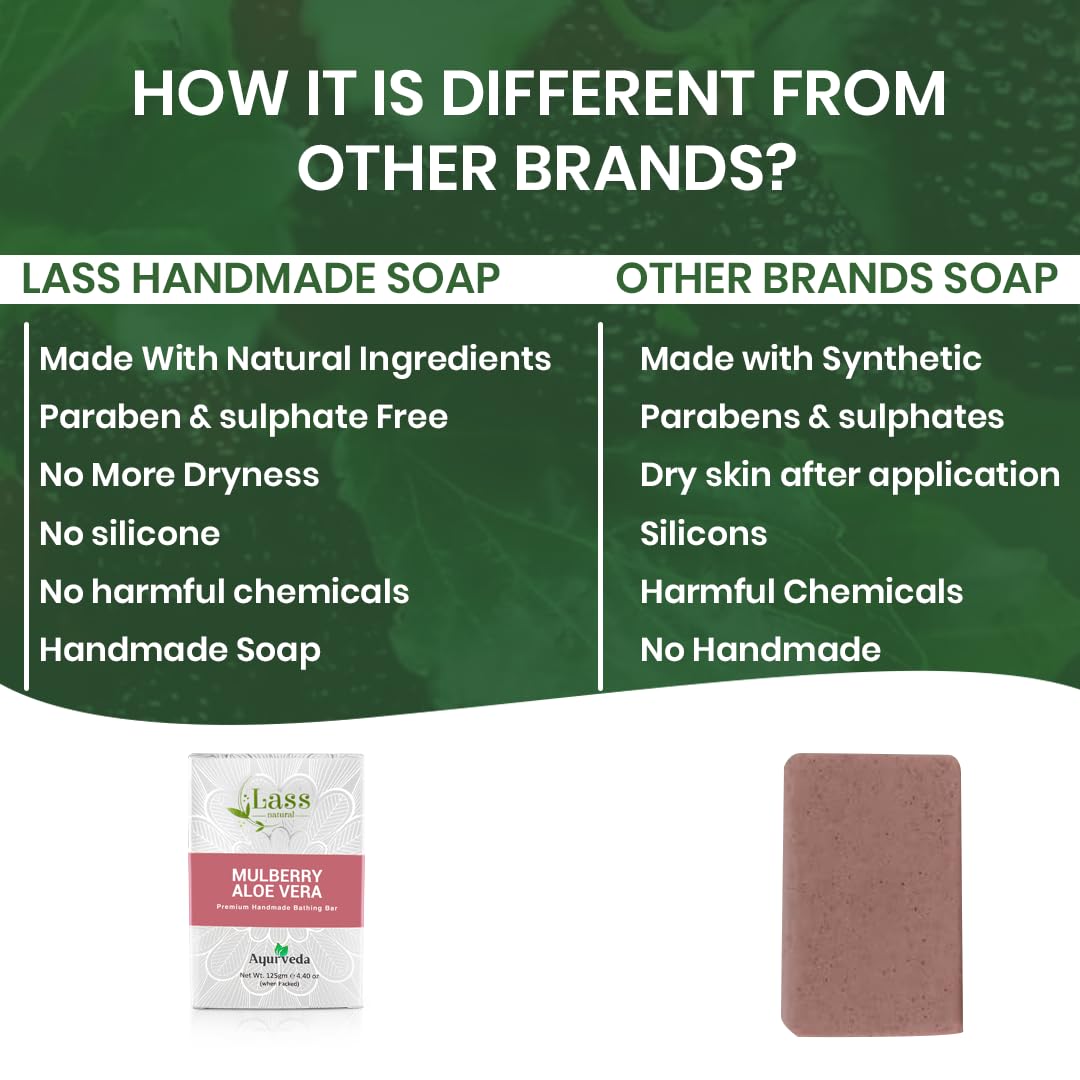 Lass Natural  Mulberry & Aloe Vera Bath Soap | For Brightening & Even Skin Tone, 125g