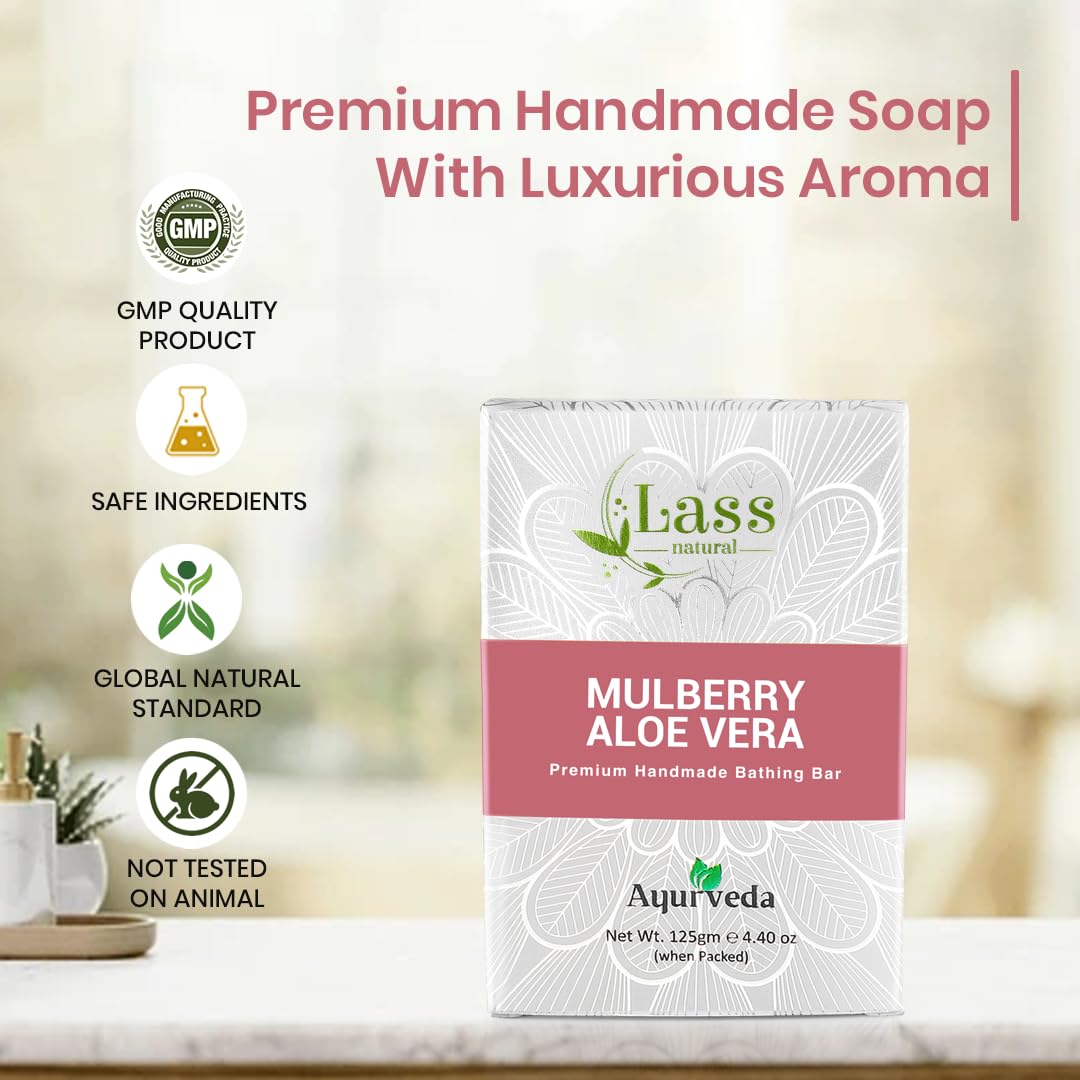Lass Natural  Mulberry & Aloe Vera Bath Soap | For Brightening & Even Skin Tone, 125g