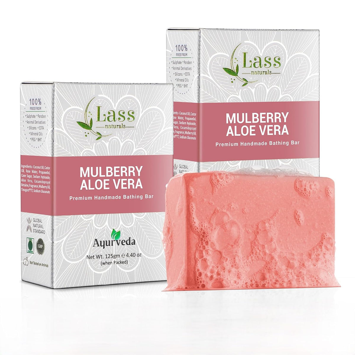 Lass Natural  Mulberry & Aloe Vera Bath Soap | For Brightening & Even Skin Tone, 125g