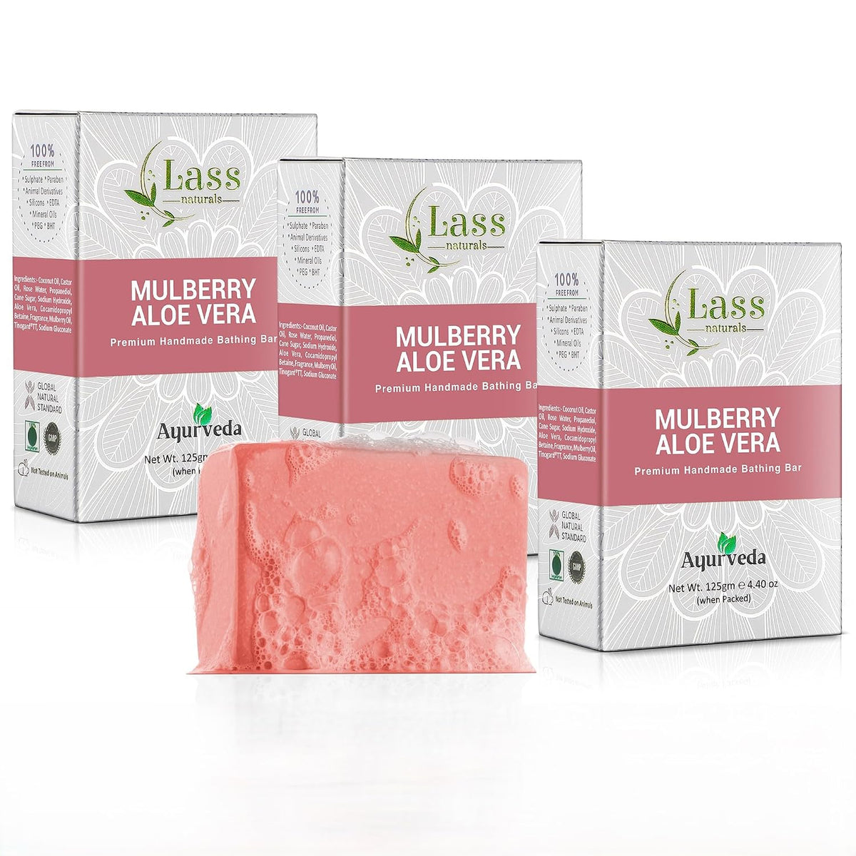 Lass Natural  Mulberry & Aloe Vera Bath Soap | For Brightening & Even Skin Tone, 125g