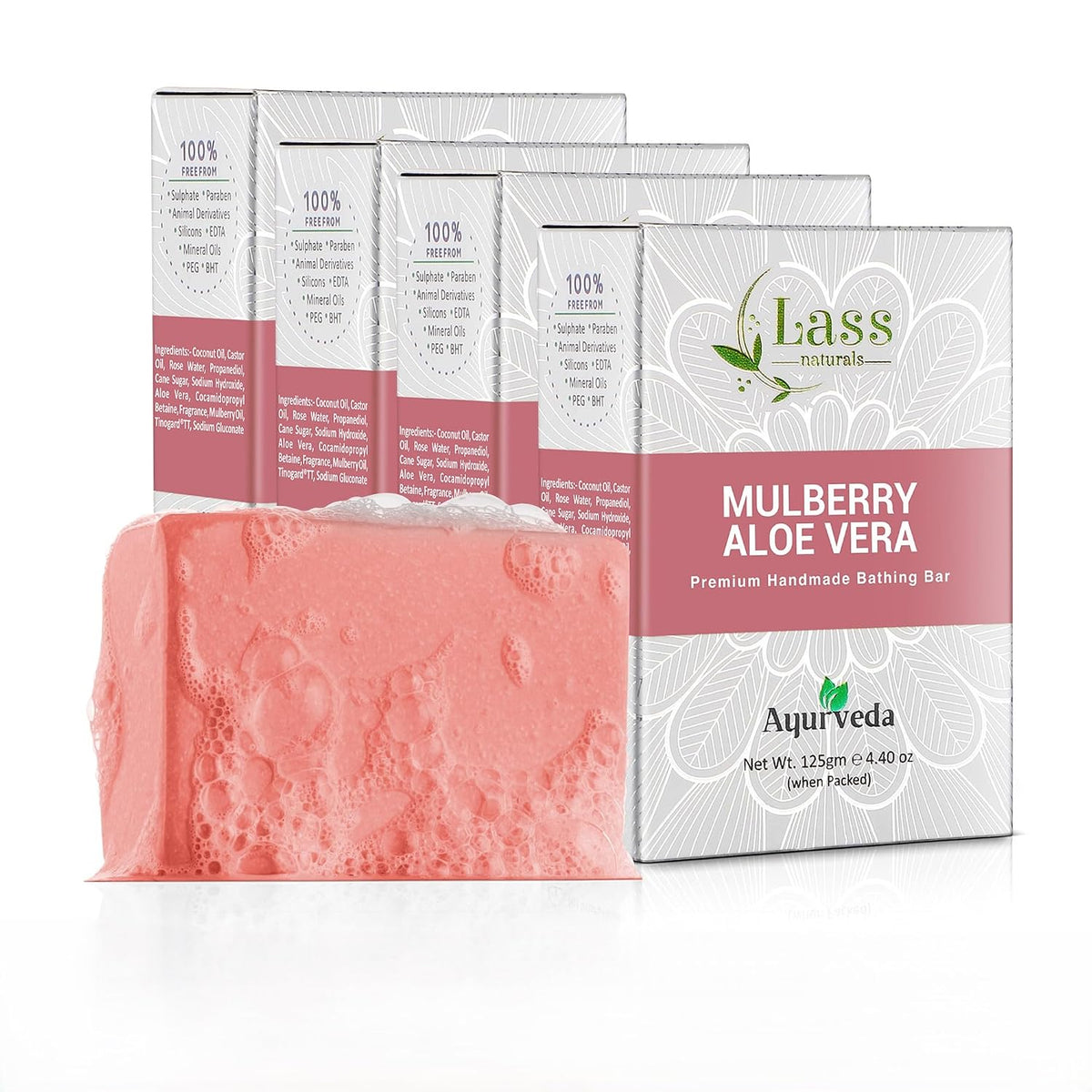 Lass Natural  Mulberry & Aloe Vera Bath Soap | For Brightening & Even Skin Tone, 125g