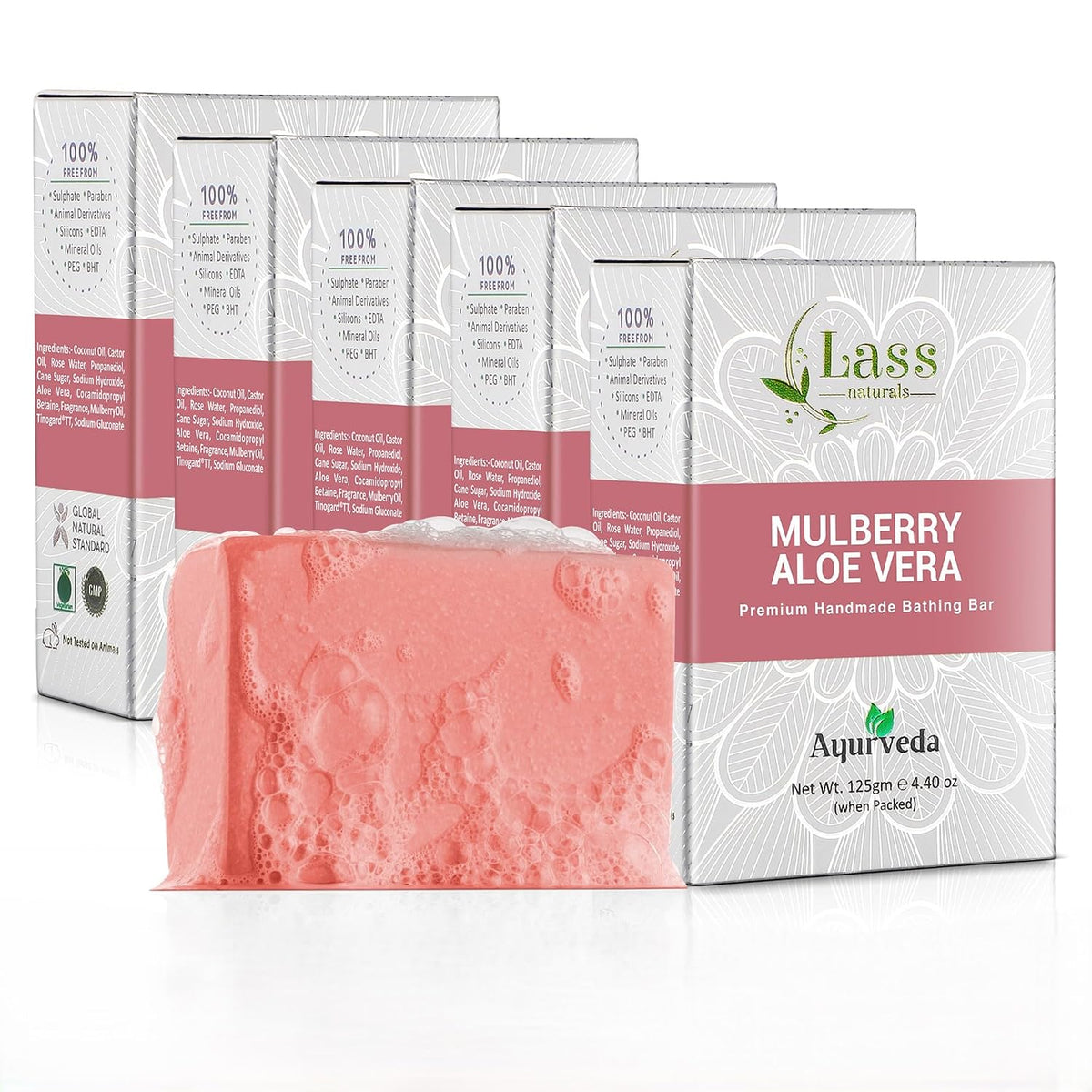Lass Natural  Mulberry & Aloe Vera Bath Soap | For Brightening & Even Skin Tone, 125g