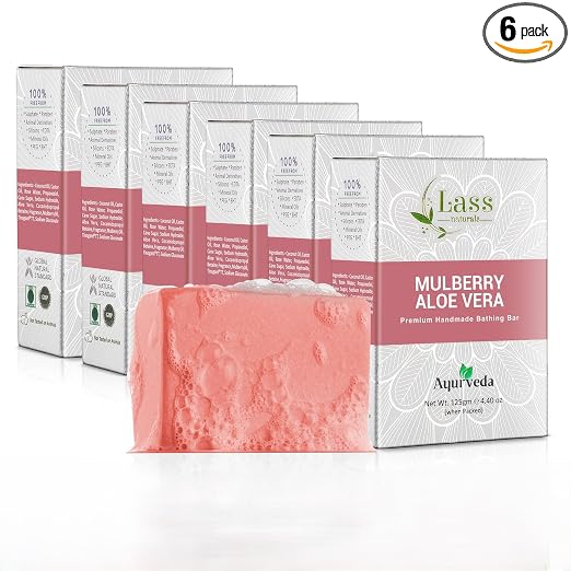 Lass Natural  Mulberry & Aloe Vera Bath Soap | For Brightening & Even Skin Tone, 125g