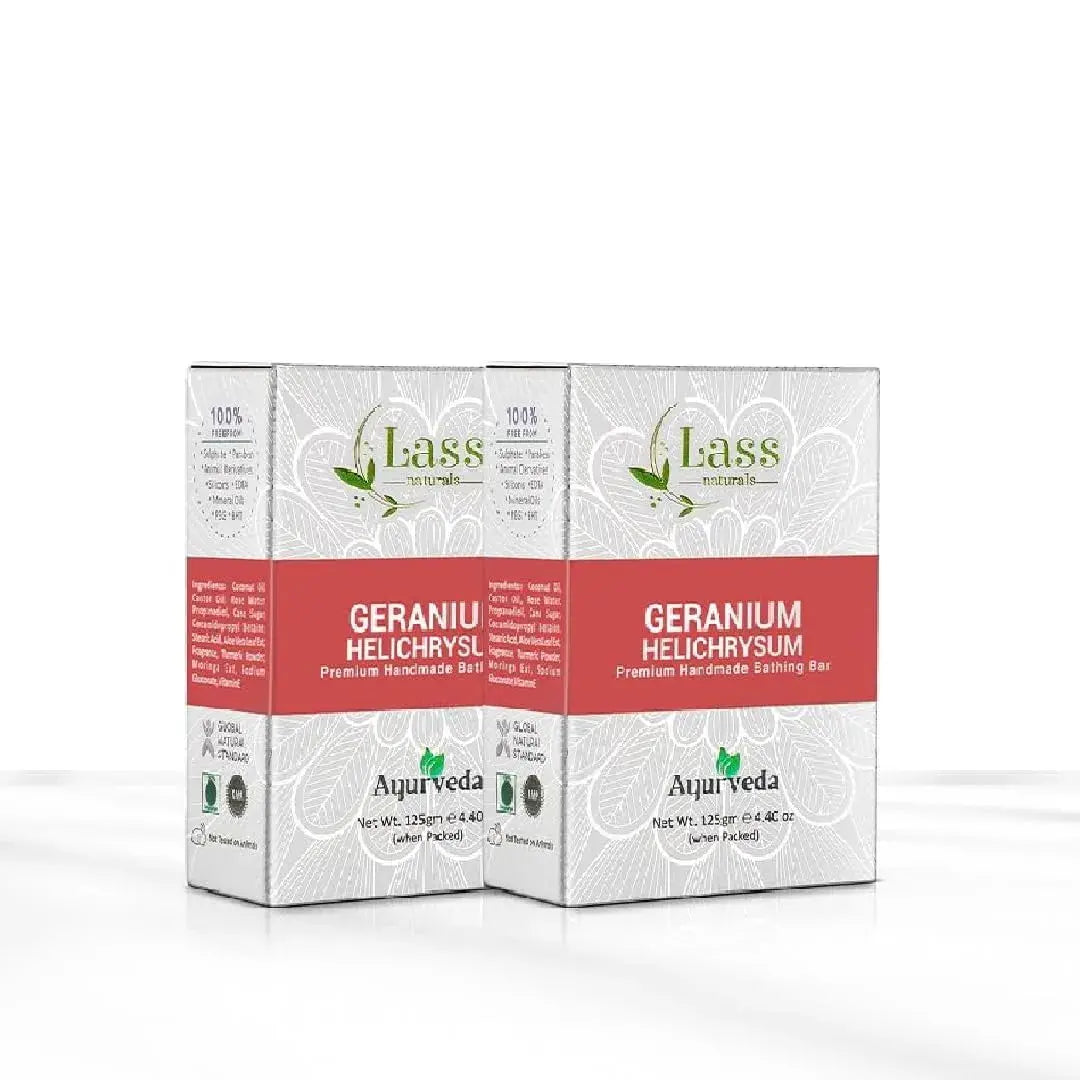 Lass Natural Geranium Helichrysum Handmade Bathing Bar Premium & Pure, Refreshing Aroma, Ideal for Skin Cleansing, Glowing and Nourishing - 125g