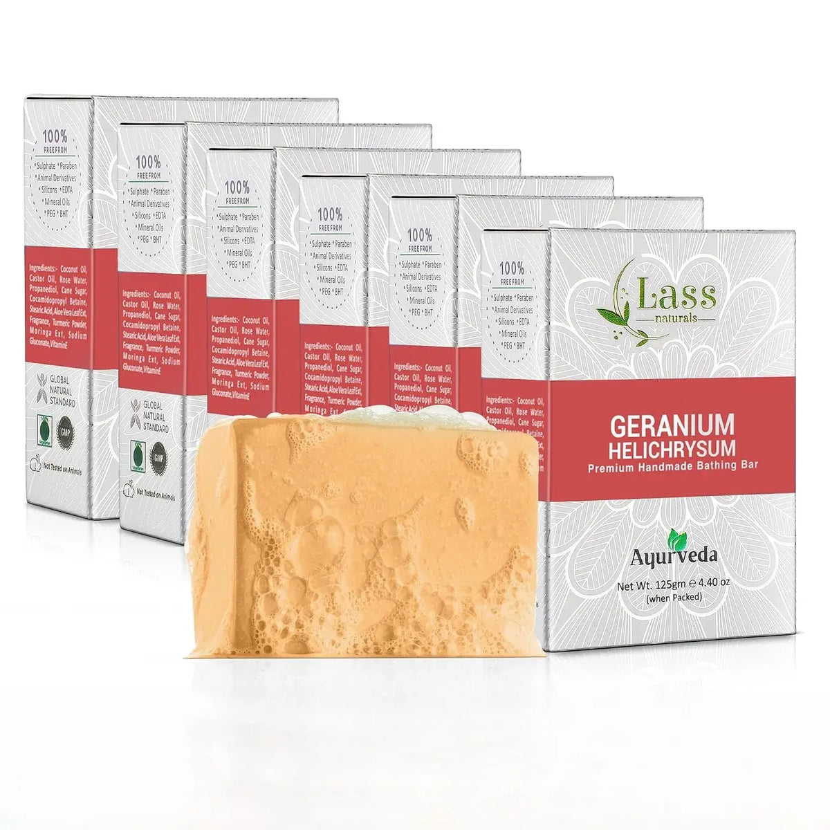 Lass Natural Geranium Helichrysum Handmade Bathing Bar Premium & Pure, Refreshing Aroma, Ideal for Skin Cleansing, Glowing and Nourishing - 125g