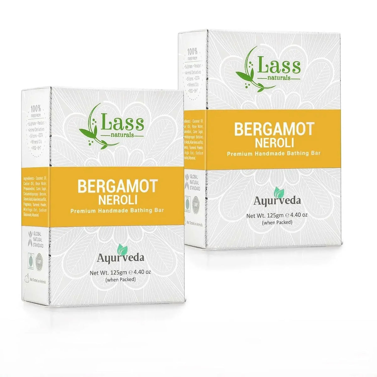 Lass Natural Bergamot Neroli Handmade Soap | Refreshing Citrus Fragrance & Gentle Cleansing | With Turmeric & Moringa | 125g