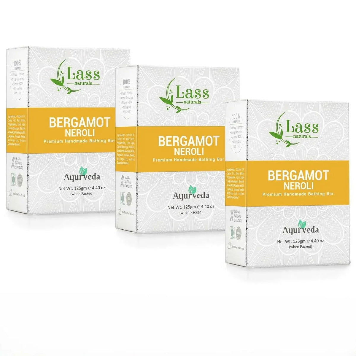 Lass Natural Bergamot Neroli Handmade Soap | Refreshing Citrus Fragrance & Gentle Cleansing | With Turmeric & Moringa | 125g