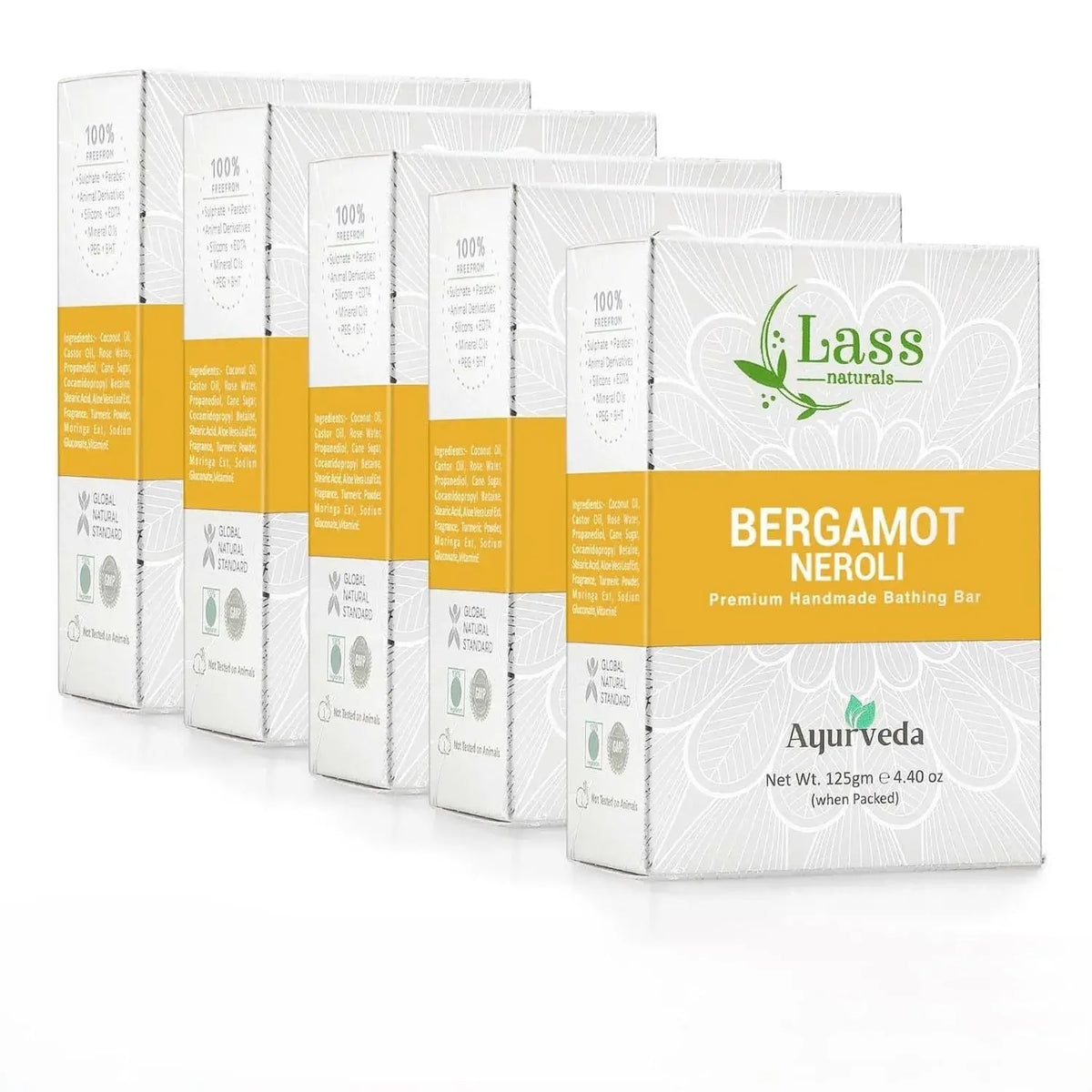 Lass Natural Bergamot Neroli Handmade Soap | Refreshing Citrus Fragrance & Gentle Cleansing | With Turmeric & Moringa | 125g