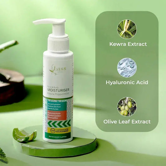 Cooling Face & Body Moisturiser with Kewra, Peppermint & Hyaluronic Acid – 24-Hour Hydration (100 ml)