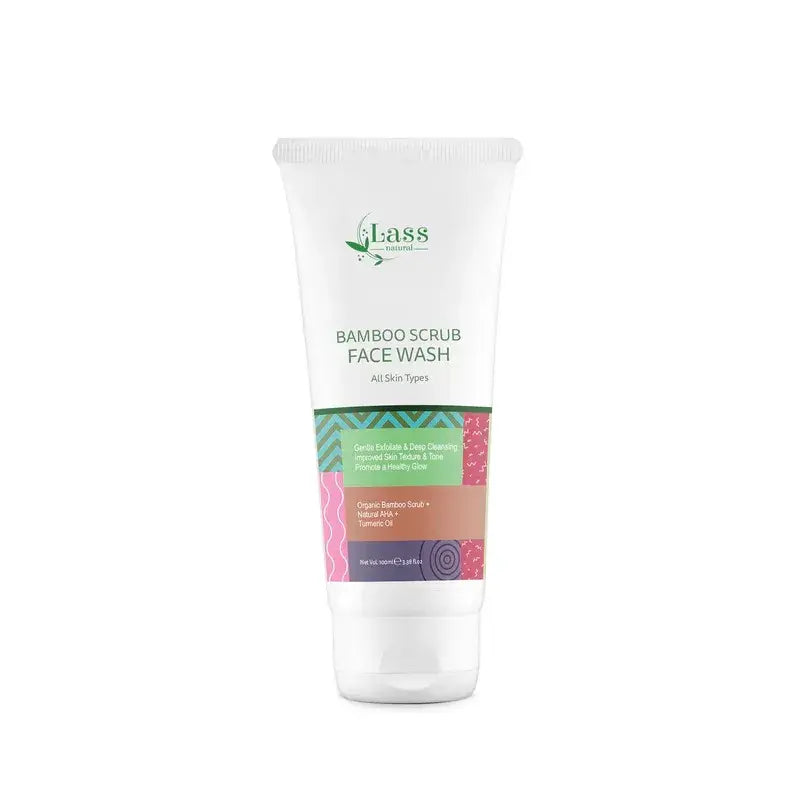 Lass Natural Bamboo Scrub Face Wash - All Skin Types, Gentle Exfoliation, Deep Cleansing, Improved Skin Texture & Tone, Organic Bamboo Scrub, Natural AHA, Turmeric Oil-100ML