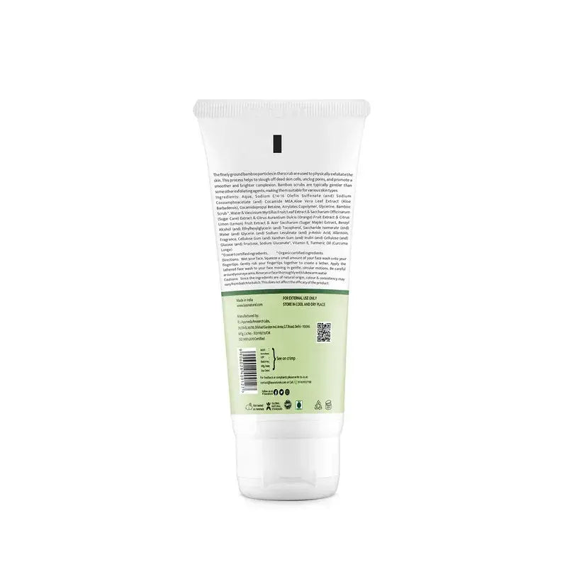 Lass Natural Bamboo Scrub Face Wash - All Skin Types, Gentle Exfoliation, Deep Cleansing, Improved Skin Texture & Tone, Organic Bamboo Scrub, Natural AHA, Turmeric Oil-100ML