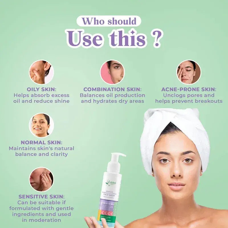 Lass Natural Brazilian Purple Clay & Cherry Face Wash for Oily & Acne-Prone Skin - Detoxifying & Brightening -100ML