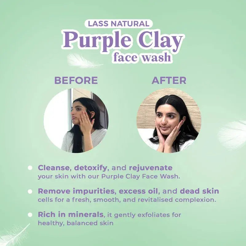 Lass Natural Brazilian Purple Clay & Cherry Face Wash for Oily & Acne-Prone Skin - Detoxifying & Brightening -100ML
