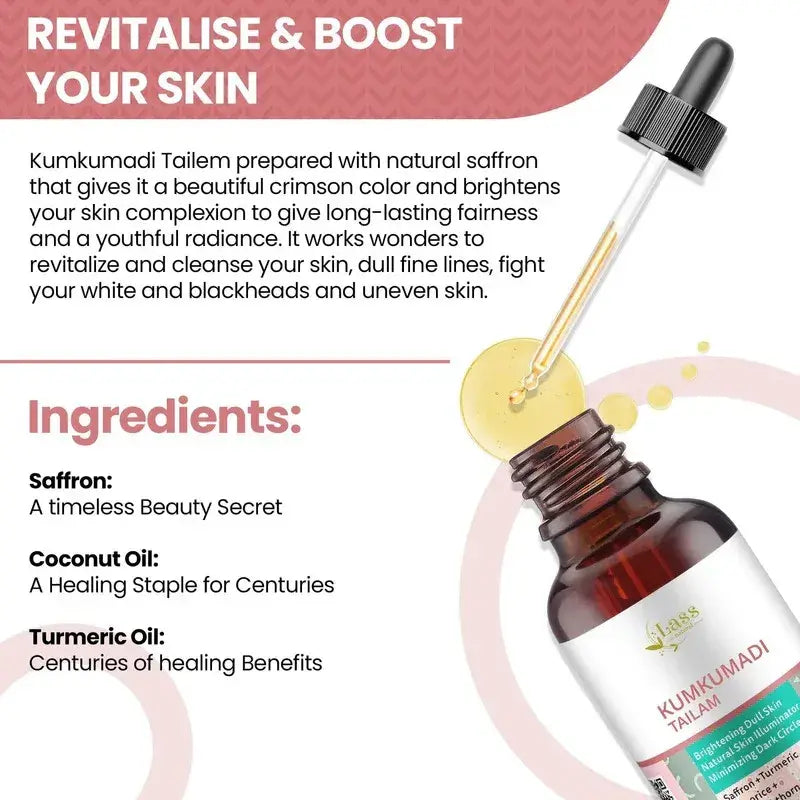 Kumkumadi Face Serum for Dull Skin, Dark Spots & Pigmentation – 30 ml
