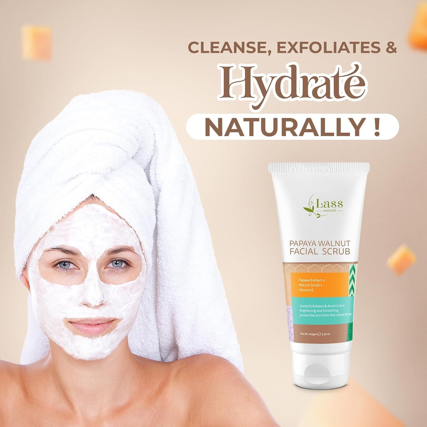 Lass Natural Papaya Walnut Facial Scrub with Papaya and Walnut 100GM
