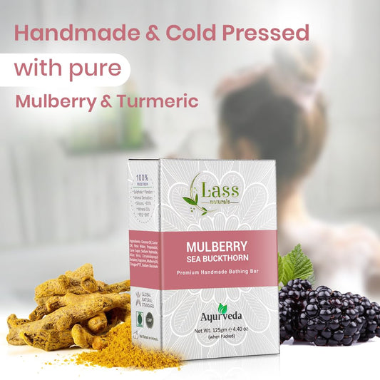 Lass Natural Mulberry & Sea-Buckthorn Bath Soap | For Brightening & Even Skin Tone, 125g