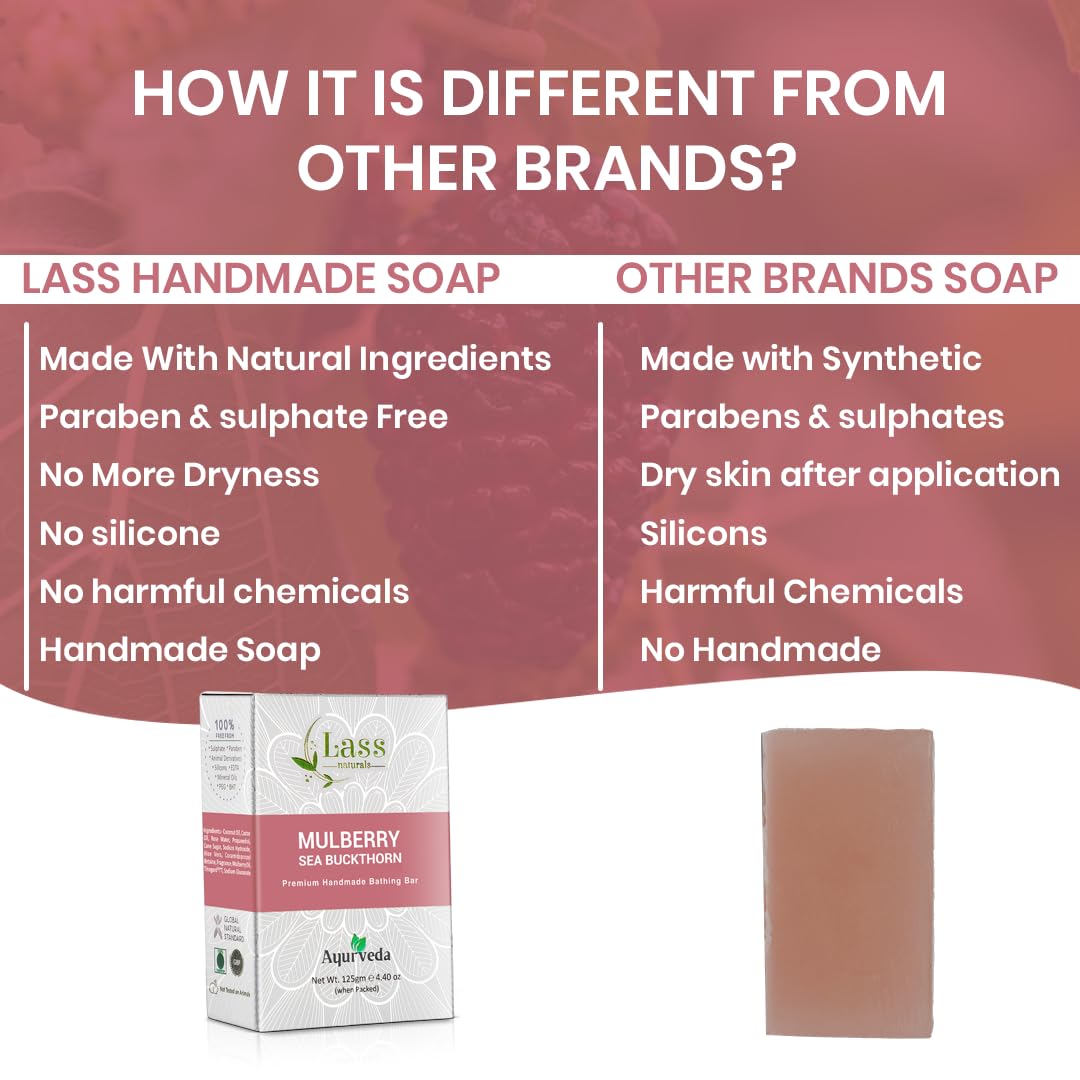 Lass Natural Mulberry & Sea-Buckthorn Bath Soap | For Brightening & Even Skin Tone, 125g